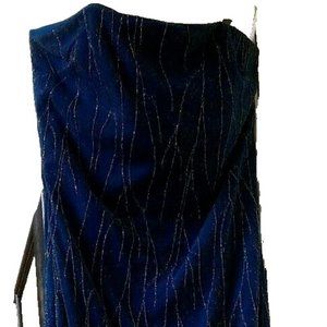 JESSICA MCCLINTOCK GUNNE SAX VINTAGE BLUE & METALLIC SILVER STRAPLESS SLIP GOWN
